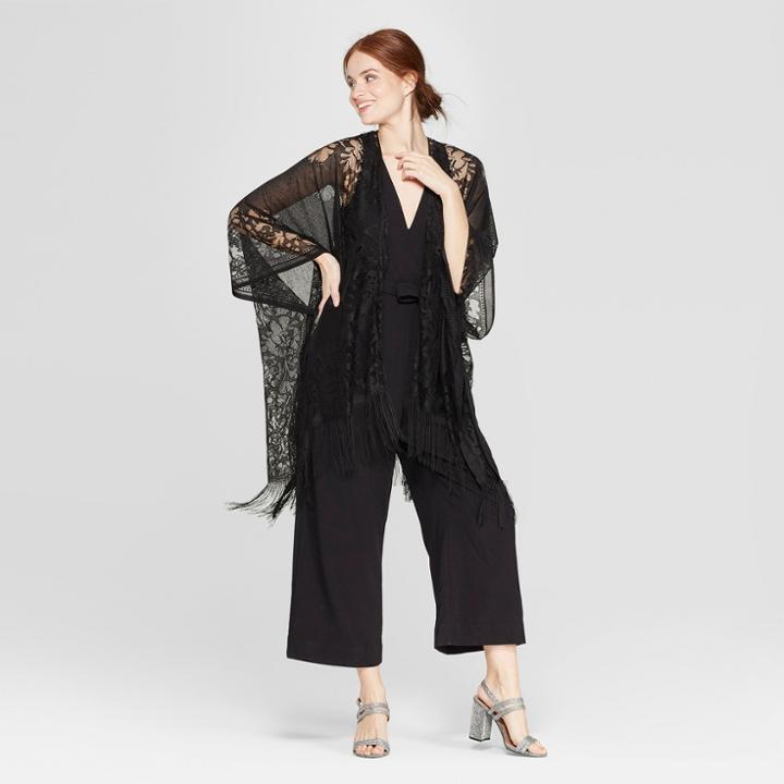 Estee & Lilly Layering Wrap Jacket Ruana - Black
