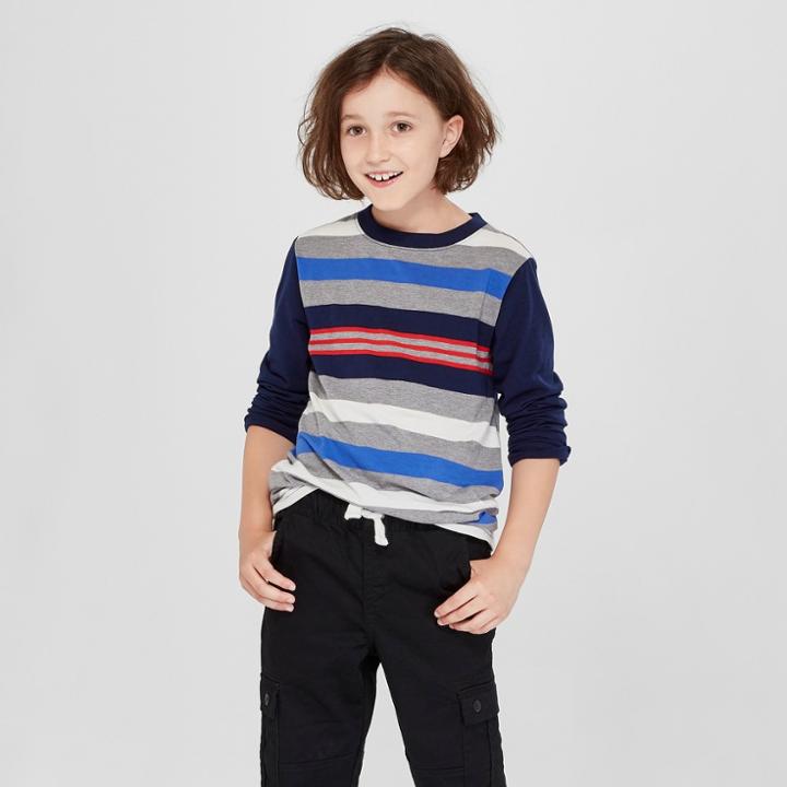 Boys' Long Sleeve Stripe T-shirt - Cat & Jack Navy/gray