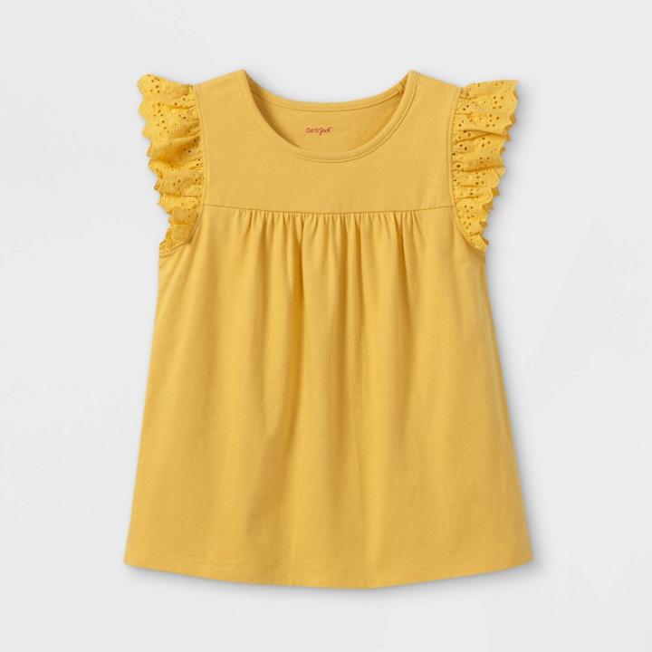 Girls' Adaptive Eyelet Short Sleeve T-shirt - Cat & Jack Light Mustard Yellow
