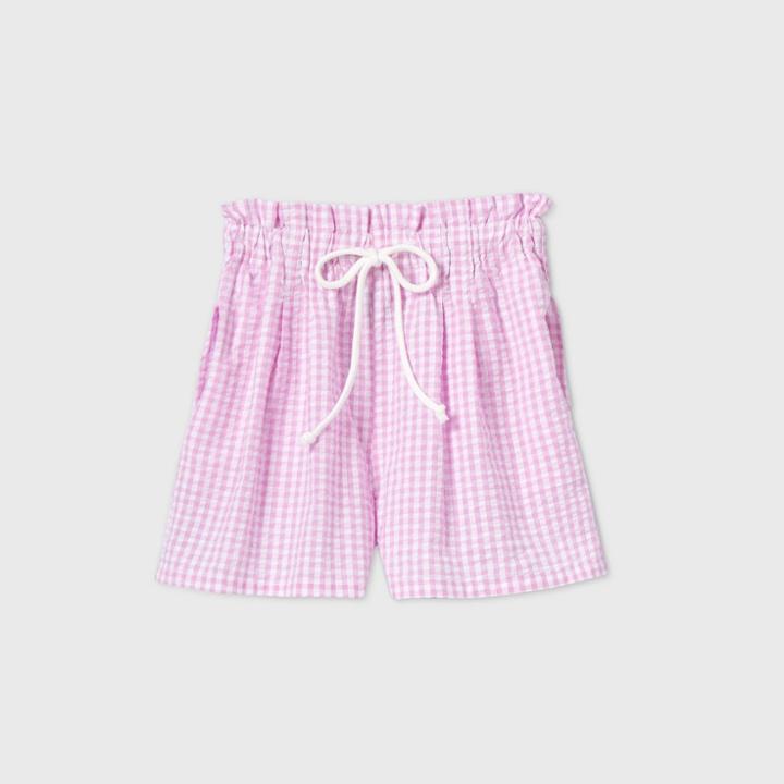 Women's Gingham High-rise Drawstring Paperbag Shorts - Wild Fable Pink