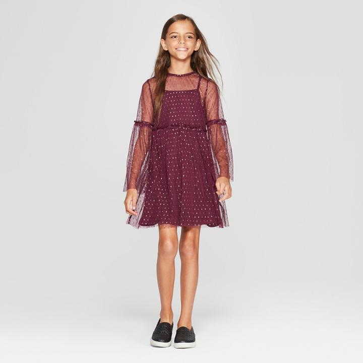 Girls' Long Sleeve Mesh Tunic Dress - Art Class Purple