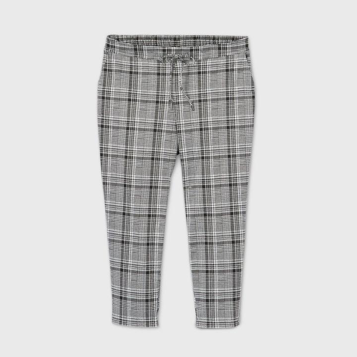 Women's Plus Size Mid-rise Plaid Pull-on Knit Pants - Ava & Viv Black X