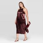 Women's Plus Size Sleeveless Halter Neck Satin Midi Dress - A New Day Dark Red X, Women's