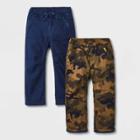 Toddler Boys' 2pk Fleece Lined Woven Pull-on Pants - Cat & Jack Navy/camo Green