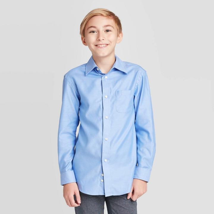 Oversizeboys' Long Sleeve Button-down Shirt - Cat & Jack Blue L Husky, Boy's, Size: