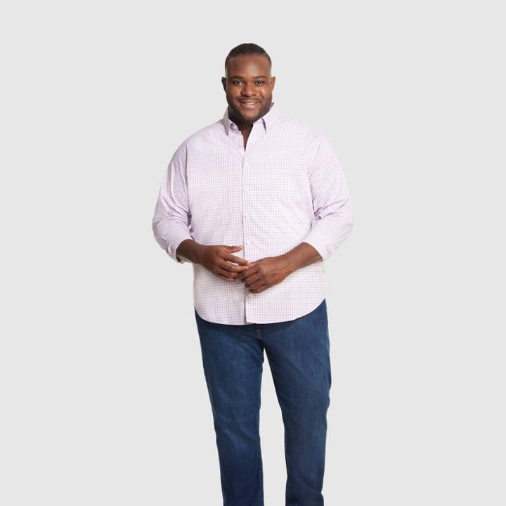 Van Heusen Men's Big & Tall Printed Classic Fit Long Sleeve Button-down Shirt - Purple/plaid