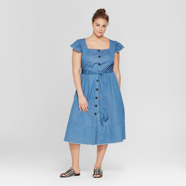 Women's Plus Size Belted Midi Dress - Who What Wear Blue