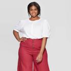 Women's Plus Size Long Poplin Sleeve Crewneck Henley Shirt - Who What Wear Bright White