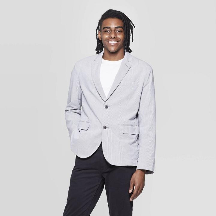 Men's Striped Lightweight Blazer - Goodfellow & Co Railroad Gray