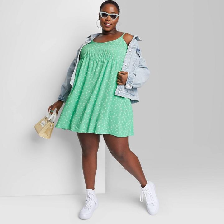 Women's Sleeveless Babydoll Woven Dress - Wild Fable Mint Green Floral