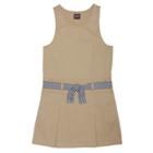French Toast Girls' Woven Belted 2 Pleat Uniform Jumper - Khaki (green)