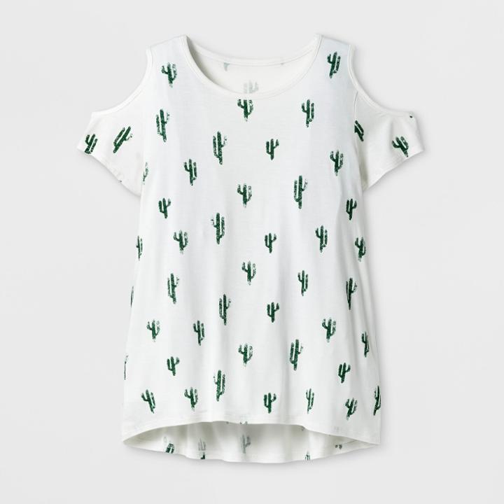 Grayson Social Girls' Short Sleeve Cactus Cold Shoulder T-shirt - White