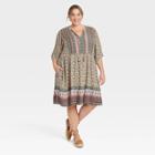 Women's Plus Size Flutter Elbow Sleeve A-line Dress With Tassels - Knox Rose Light Green Floral
