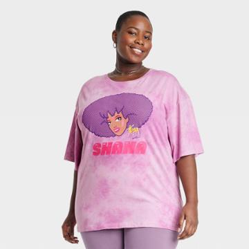 Hasbro Women's Plus Size Jem Shana Elbow Sleeve Graphic T-shirt Dress - Pink