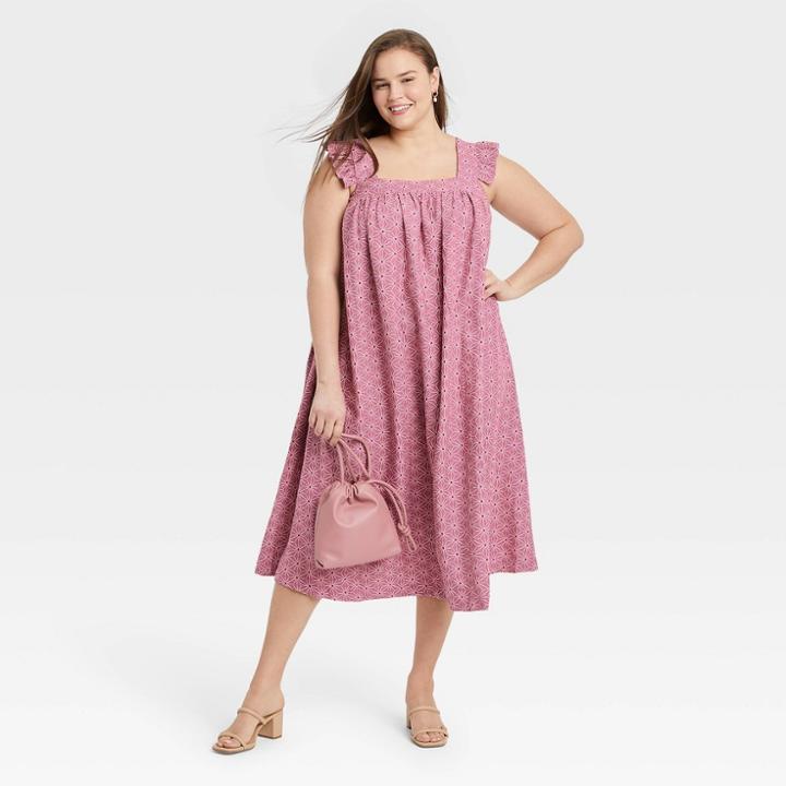 Women's Plus Size Ruffle Short Sleeve A-line Dress - A New Day Purple