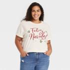 Zoe+liv Women's Plus Size Feliz Navidad Short Sleeve Graphic T-shirt - Ivory