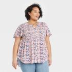 Women's Plus Size Floral Print Short Sleeve Smocked Top - Knox Rose Ivory