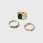 Mixed Texture Cubic Zirconia Striped Ring Set 3pc - A New Day Green