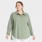 Women's Plus Size Long Sleeve Button-down Oversized Tunic - Ava & Viv Green X