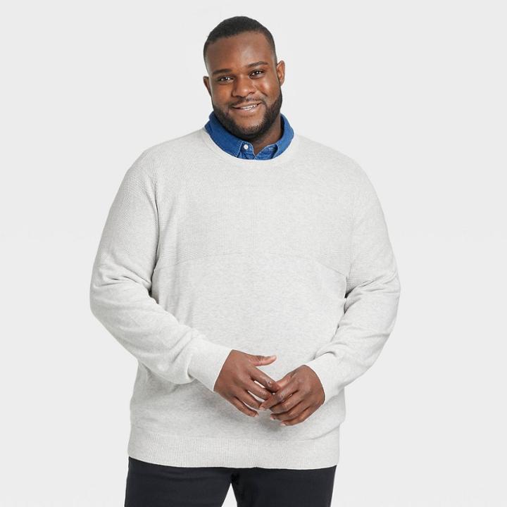 Men's Big & Tall Striped Crew Neck Pullover - Goodfellow & Co Cream