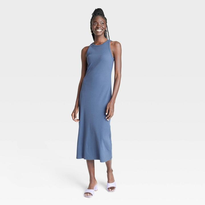 Women's Sleeveless Rib Knit Dress - A New Day Blue