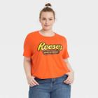 Mighty Fine Women's Plus Size Halloween Reese's Cropped Short Sleeve Graphic T-shirt - Orange