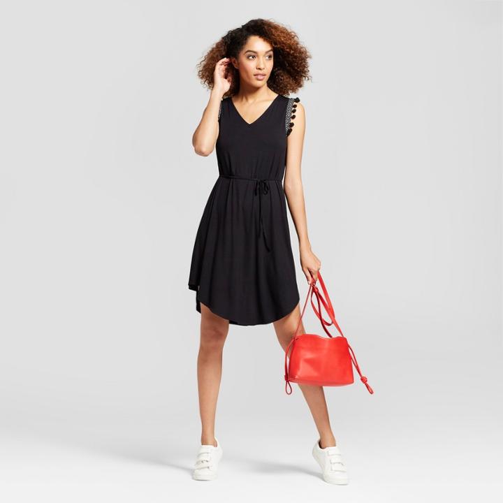 Women's Sleeveless Pom Trim Dress - A New Day Black