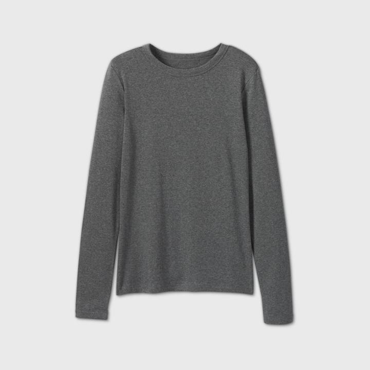 Women's Long Sleeve Fitted T-shirt - A New Day Dark Heather Gray Xl, Dark Grey Gray