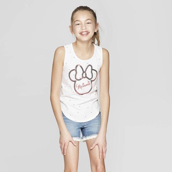 Disney Girls' Minnie Mouse Sequin Tank Top - White