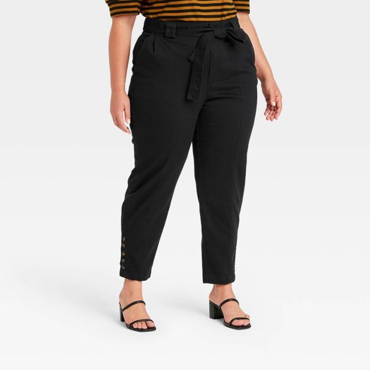 Women's Plus Size Button Hem Ankle Length Pants - Who What Wear Black