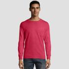 Hanes Men's Long Sleeve 1901 Garment Dyed Pocket T-shirt - Crimson (red)