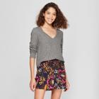 Women's Slim Fit Long Sleeve Vintage V-neck T-shirt - A New Day Heather Gray