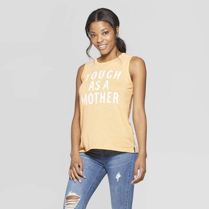 Women's Short Sleeve Tough As A Mother Scoop Neck Tank Top - Grayson Threads (juniors') - Yellow