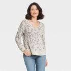 Women's V-neck Pullover Sweater - Knox Rose Gray Leopard Print