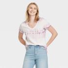Women's Tie-dye Short Sleeve V-neck T-shirt - Universal Thread Purple/white