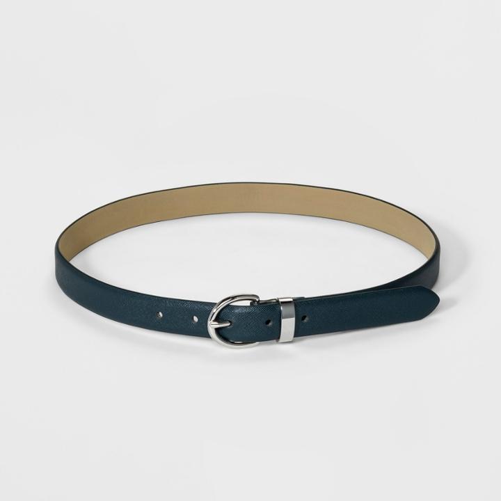 Women's Saffiano Bombe Belt - A New Day Dark Green