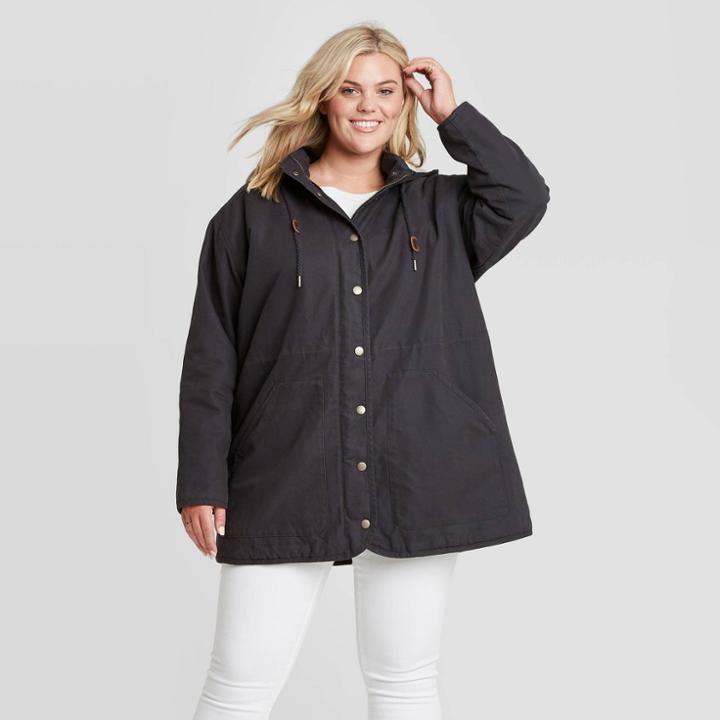 Women's Plus Size Twill Parka Jacket - Universal Thread Black