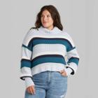 Women's Plus Size Turtleneck Cropped Pullover Sweater - Wild Fable Blue