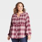 Women's Plus Size Long Sleeve Button-down Top - Knox Rose Rose Pink Plaid