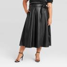 Women's Plus Size Faux Leather Circle Midi Skirt - Who What Wear Black
