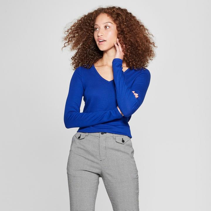Women's Fitted Long Sleeve T-shirt - A New Day Blue
