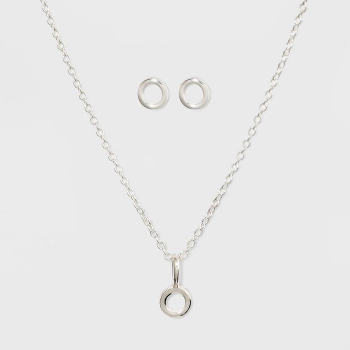 Sterling Silver Initial O Earrings And Necklace Set - A New Day Silver, Girl's,