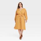 Women's Plus Size Balloon Long Sleeve Tie-front Shirtdress - Universal Thread Yellow