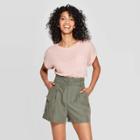 Women's Regular Fit Short Sleeve Crewneck Linen Cuff T-shirt - A New Day Pink