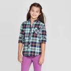 Girls' Plaid Woven Button-down Shirt - Cat & Jack Turquoise