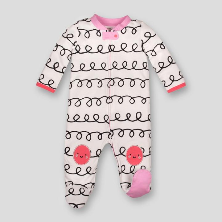 Lamaze Baby Girls' Organic Cotton Curly Stripe Print Zip Sleep 'n Play - White