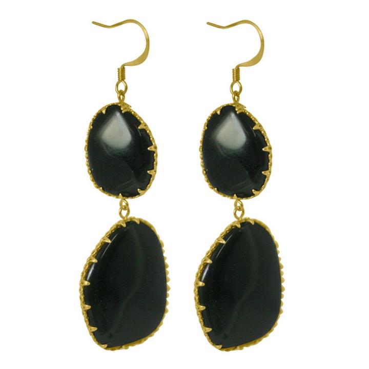 Zirconmania Zirconite Large Genuine Semi-precious Double Drop Earring - Black