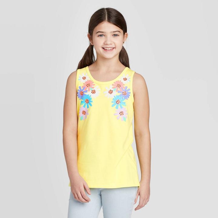 Girls' Floral Graphic Tank Top - Cat & Jack Yellow S, Girl's,