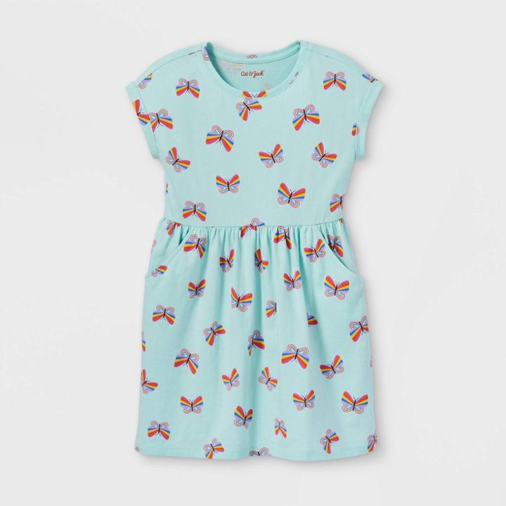 Girls' Printed 100% Cotton Short Sleeve Knit Dress - Cat & Jack Mint