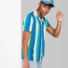 Men's Striped Short Sleeve Button-down Shirt - Original Use - Mint Leaf S, Men's, Size: Small,